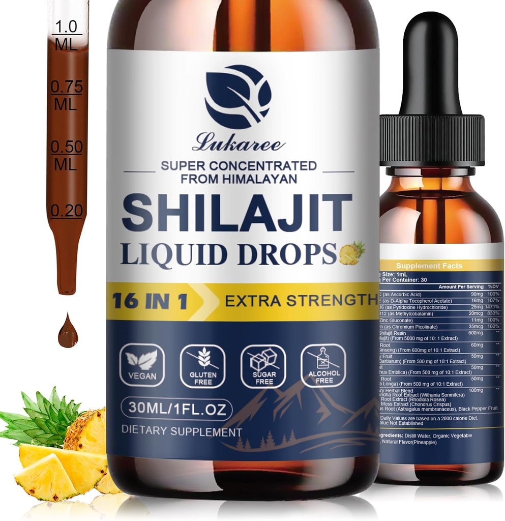 16 に 1 シラジット樹脂液滴, シラジット W/Ginseng, ターメリック, ロディオラ, Wolfberry, Amla & Vitamins, シラジット サプリメント 男性用 & 女性用 85+ トレースミネラル&フルヴィク酸、1 Fl Oz