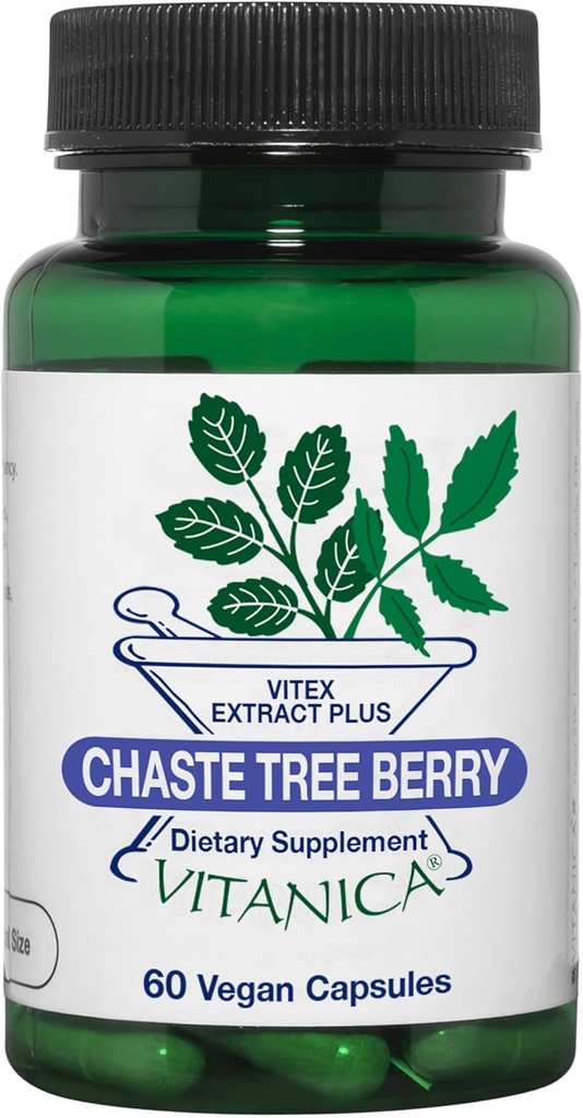 Vitanica, Chaste Tree Berry, Vitex Extract Plus, ビーガン, 60 カプセル