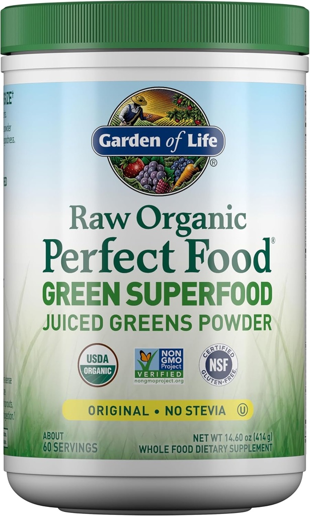 Garden of Life Super Greens Powder Smoothie & Mix, Probiotics & Digestive Enzymes for Digestive Health, Organic Superfoods Nutrition Fruit and Vegetables for Women & Men Energy, Original, 60 Servings