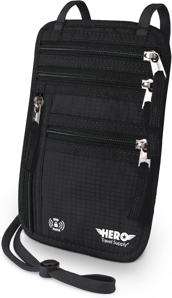 HEROネックウォレット、パスポートホルダーをブロックするRFID - 簡単に隠してポーチ