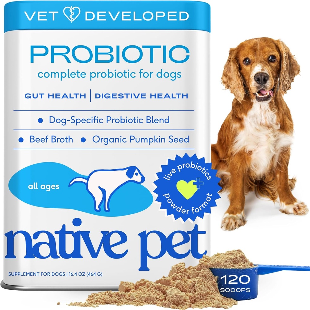 Native Pet Probiotics for Dogs - Dog Probiotics Powder for Digestive Health, Gut Support, & Immune Boost – Vet-Formulated Powder for Maximum Potency with Digestive Enzymes & Prebiotics - 120 Scoops
