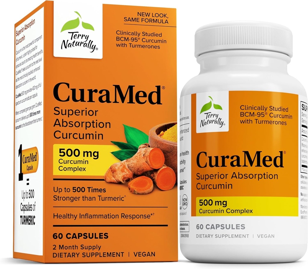 テリー自然にCuraMed 500mg - 脳および免疫の健康サポートのための酸化防止サプリメント - クルクミン&ターメリックエッセンシャルオイルとサプリメント - ハーブ肝臓サポート - 60 Softgels