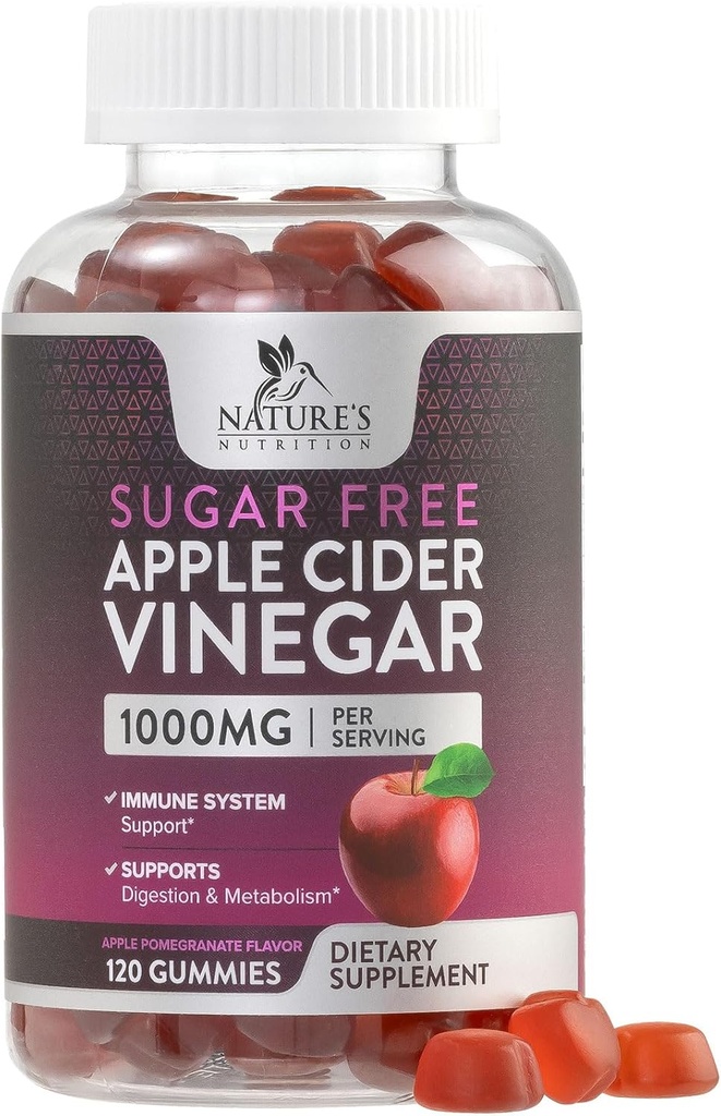 減量のためのApple Cider Vinegar Gummies 1000mg - Detox&Cleanse、ACVサプリメントピル、ビタミンB12、砂糖無料ACVガミー、非GMO、自然の栄養 - 120ガミー