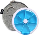 Pill Cases Weekly INVODAの丸薬のオルガナイザー7日3回薬の丸薬ディスペンサーの押しボタンは7つのコンパートメント(Blue+Bag)のPill Plannerを回します