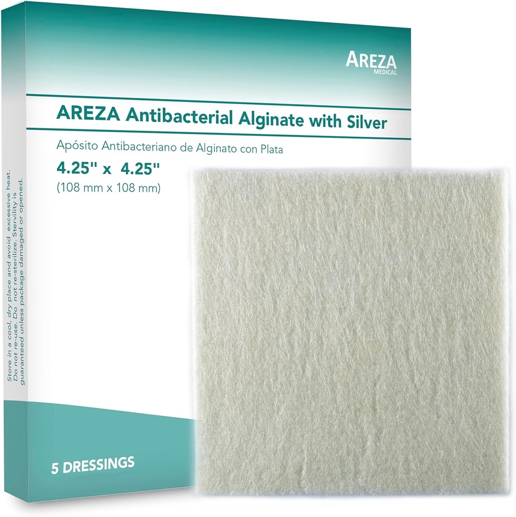Arezaの銀のカルシウムは抗菌性の傷のドレッシング パッド–の生殖不能、非押すこと、高吸収性;傷の排水及び感染症の危険のために(4.25の′′×4.25の′′、箱ごとの5パック)、1箱