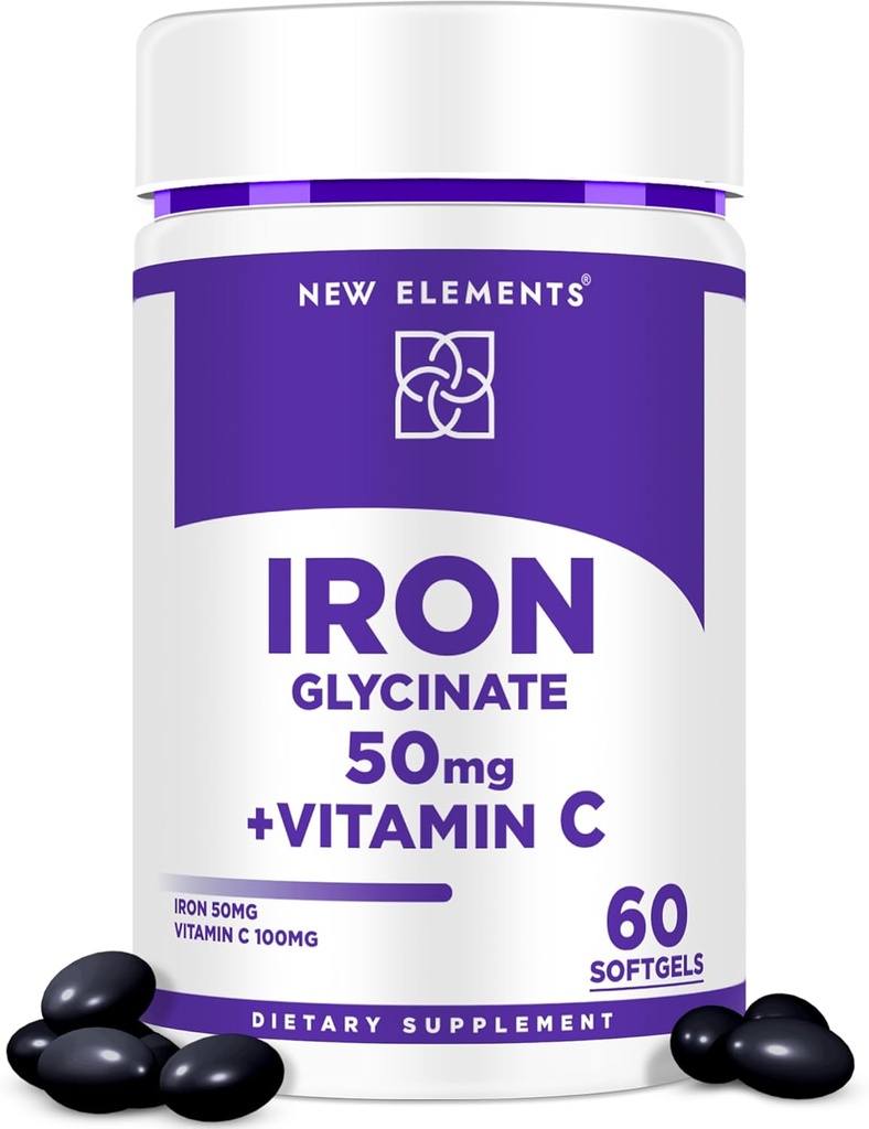 ビタミンCで鉄のグリシナート50mg | 貧血の救済のための先進的な鉄サプリメント、免疫ブースト&エネルギーサポート | 胃、高速吸収に優しい | 女性&男性のための非GMO、グルテンフリーのSoftgels