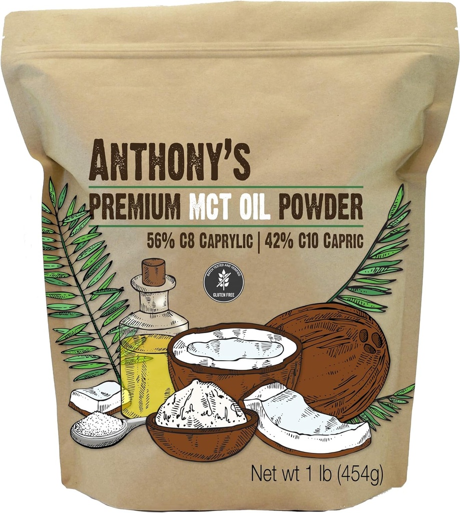 Anthonyの優れたMCTオイルパウダー56% C8カプリル、42% C10カプリル、1ポンド、グルテンフリー、非GMO、ケトフレンドリー