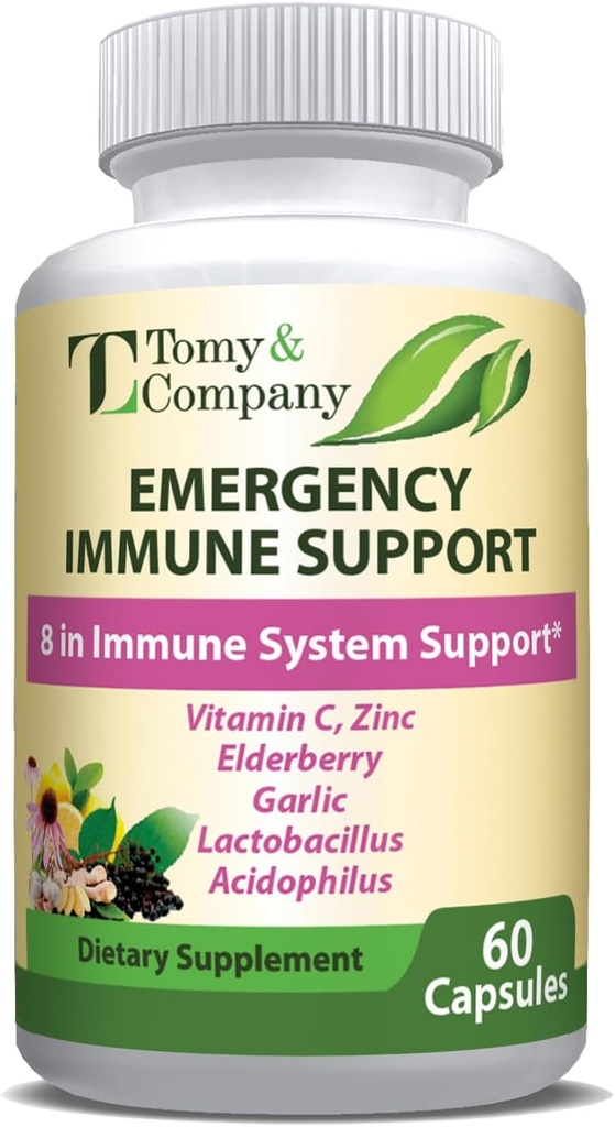 Emergency Immune Support Elderberry Capsules, for Men and Women, with Vitamin C, Vitamin D3, Zinc, Gluten Free, Vegetarian 60 Capsules