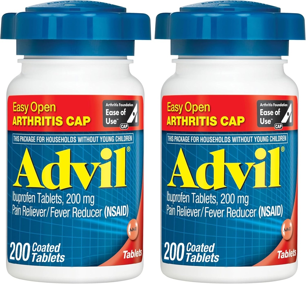 Advil Pain Reliever and Fever Reducer, Pain Relief Medicine with Ibuprofen 200mg for Joint Pain, Muscle Ache and Minor Arthritis Pain Relief - 200 Coated Tablets with Easy Open Arthritis Cap