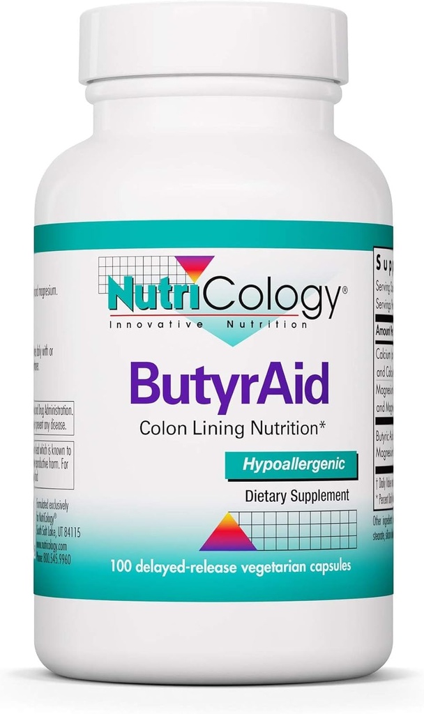 Nutricology ButyrAidの補足200のmg - butyrate、腸の健康、酪酸、Tributyrinの複合体、コロニングの栄養物、Postbiotics、遅れたReleaseのベジタリアン カプセル- 100の計算