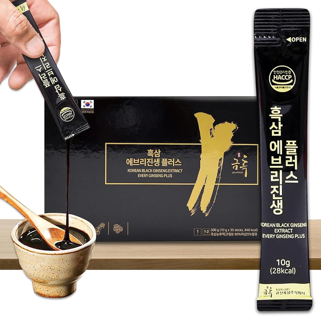 GeumHeuk韓国の黒いGinsengのエキスのあらゆるGinsengプラス。10g x 30の棒の袋。 免疫サポート、エネルギーブースター、疲労回復、精神性能。 特許取得方法
