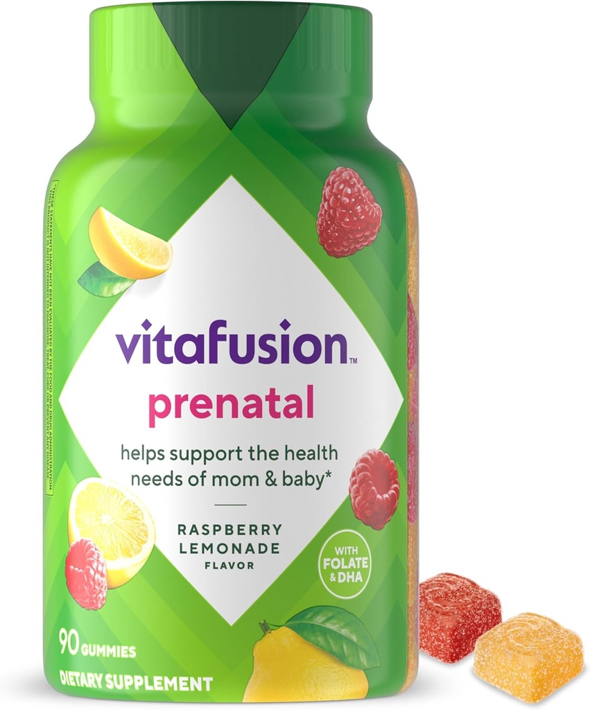 Vitafusion PreNatal Gummy Vitamin, ラズベリーLemonade Flavor, FolateとDHAの女性のためのプレナタルビタミンサプリメント, 45 デイサプライ, 90 カウント