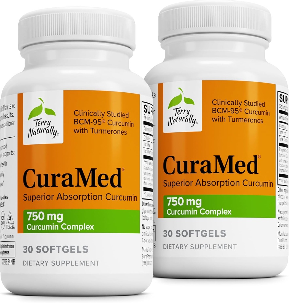 Terry Naturally CuraMed 750mg - 脳と心臓の健康のための抗酸化サプリメント - 高周波クルクミンコンプレックスとサプリメント - 腎臓、肝臓、免疫の健康サポート - 30 Softgels(パッケージ2)