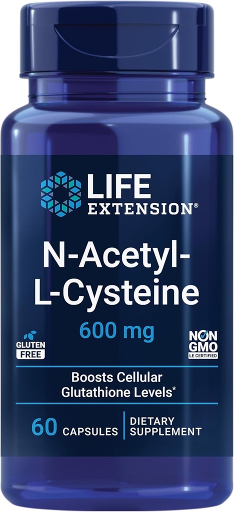 ライフエクステンションN-アセチル-L-Cysteine(NAC)、免疫反応、呼吸健康、肝臓の健康、NAC 600mg、抗酸化防衛、吸収しやすい、60カプセル