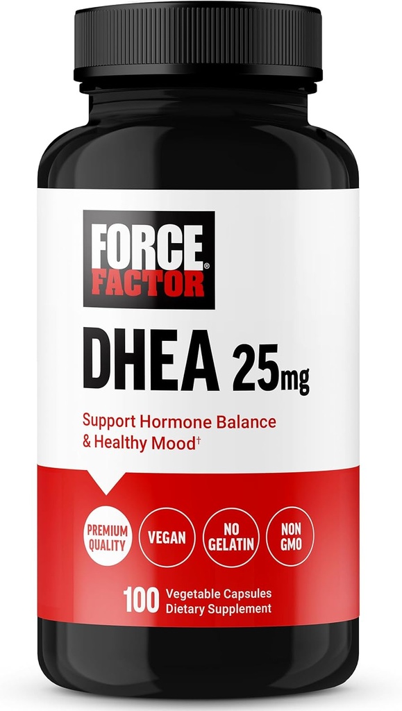 フォースファクターDHEA 25mg、女性と男性のためのDHEAサプリメントは、ホルモンバランスと健康的な気分、プレミアム品質、ビーガンフレンドリー、非GMO、100野菜カプセルをサポート