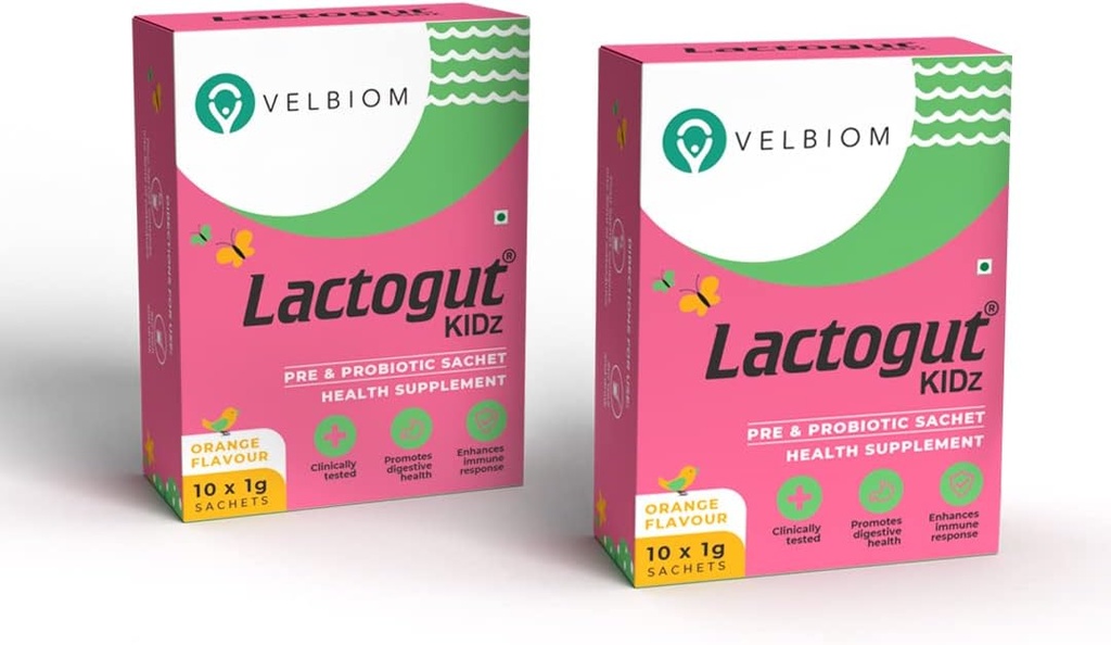 Lactogut Kidz Probiotics 子供のためのパウダー 子供向けプロバイオティクスを消費する 腸の健康, 全体的なウェルネスと免疫 ビーガン臨床的に証明 - パック 2