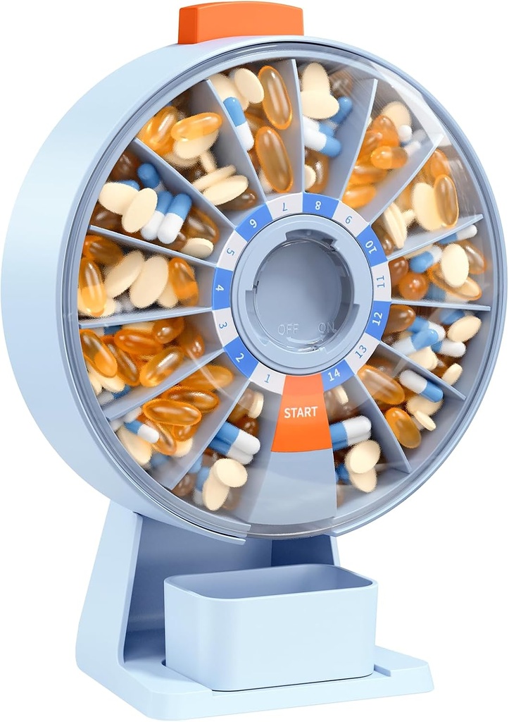 Davikyの丸薬ディスペンサー毎日、壁の台紙か地位の使用の大きい丸薬のオルガナイザー、14日の丸薬の容器、押しボタンの設計、ビタミン、薬、補足、魚油(青)のための週刊の丸薬箱