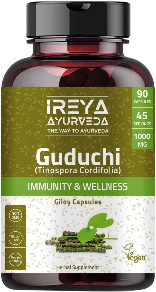 Guduchi Capsules Strengthen Immunity and Promotes Cellular Defense, Vitality and Rejuvenating Herb for Digestion (90 Capsules)