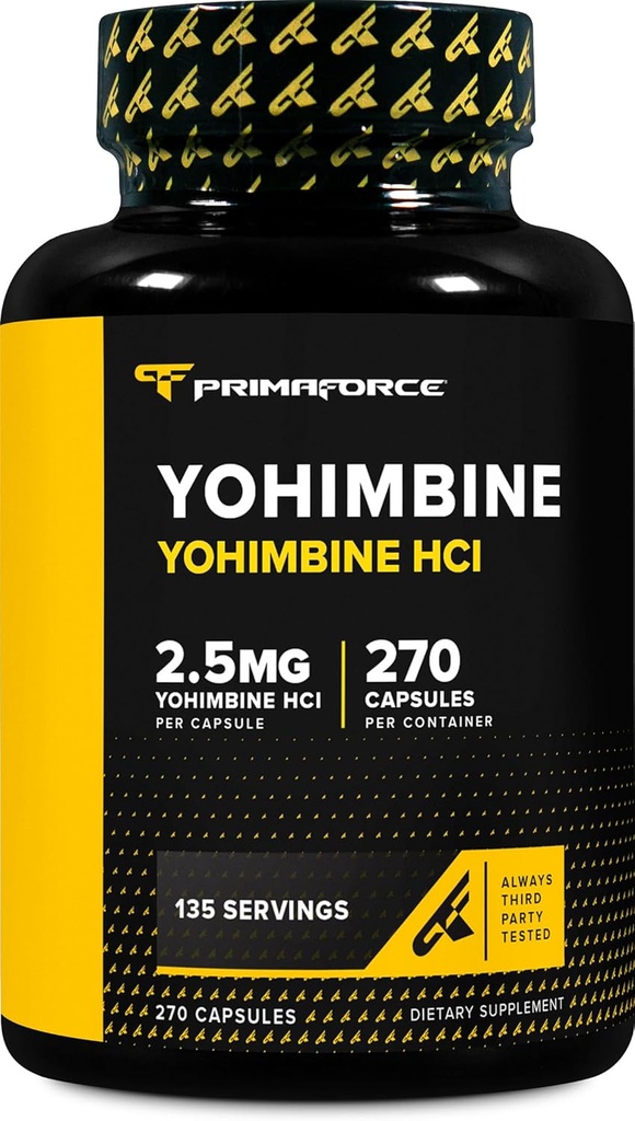 PrimaForce Yohimbine HCl 2.5mg、270カプセル - プレミアムサプリメント、ブーストパフォーマンス、ゼロフィラー、非GMOおよびグルテンフリー