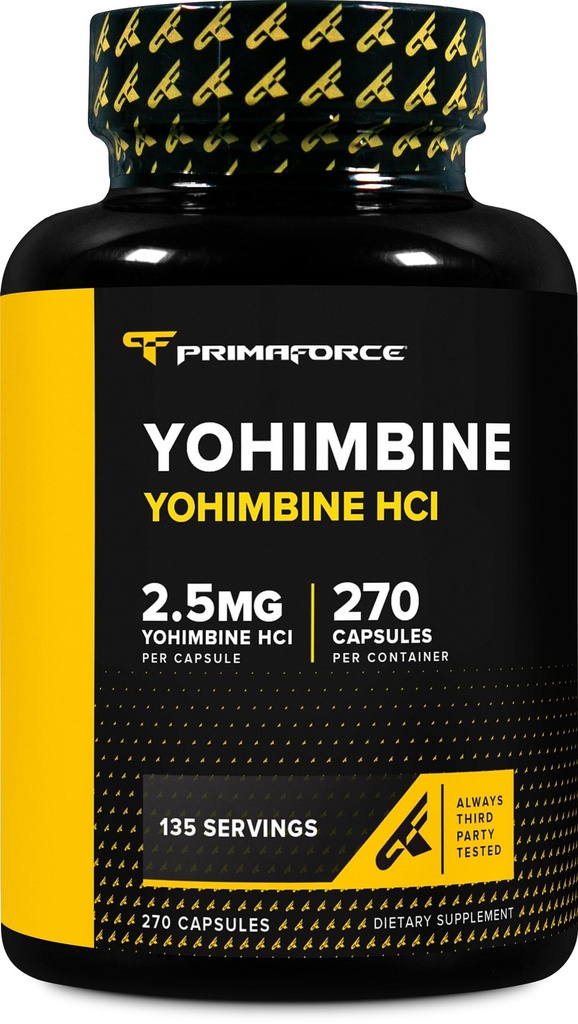 PrimaForce Yohimbine HCl 2.5mg、270カプセル - プレミアムサプリメント、ブーストパフォーマンス、ゼロフィラー、非GMOおよびグルテンフリー
