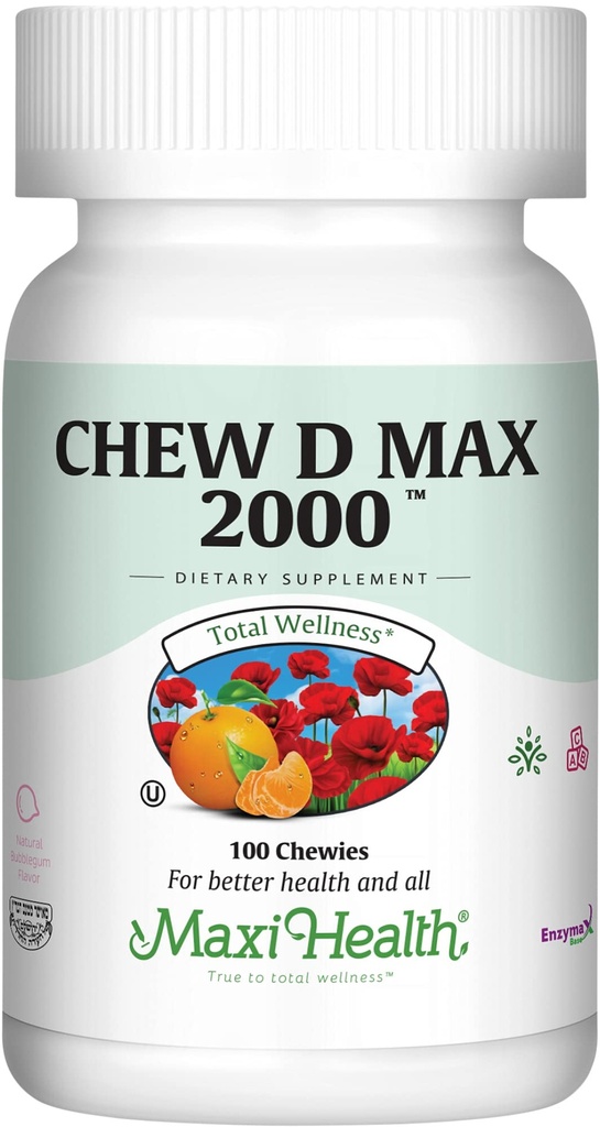 Maxiの健康のChewableビタミンD3 2000 IUの補足-おいしい自然な泡のガムの味-大人の女性、人、子供及びトドルのカルシウム吸収、免疫および骨の健康を支えて下さい- 100の咀嚼