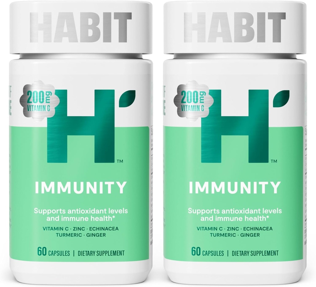Habit免疫サプリメント2パック(120カプセル) - 新しいルック、Echinacea、エルダーベリー、ターメリック、免疫の健康と抗酸化レベルをサポートする亜鉛ブレンド、ビーガン、非GMO