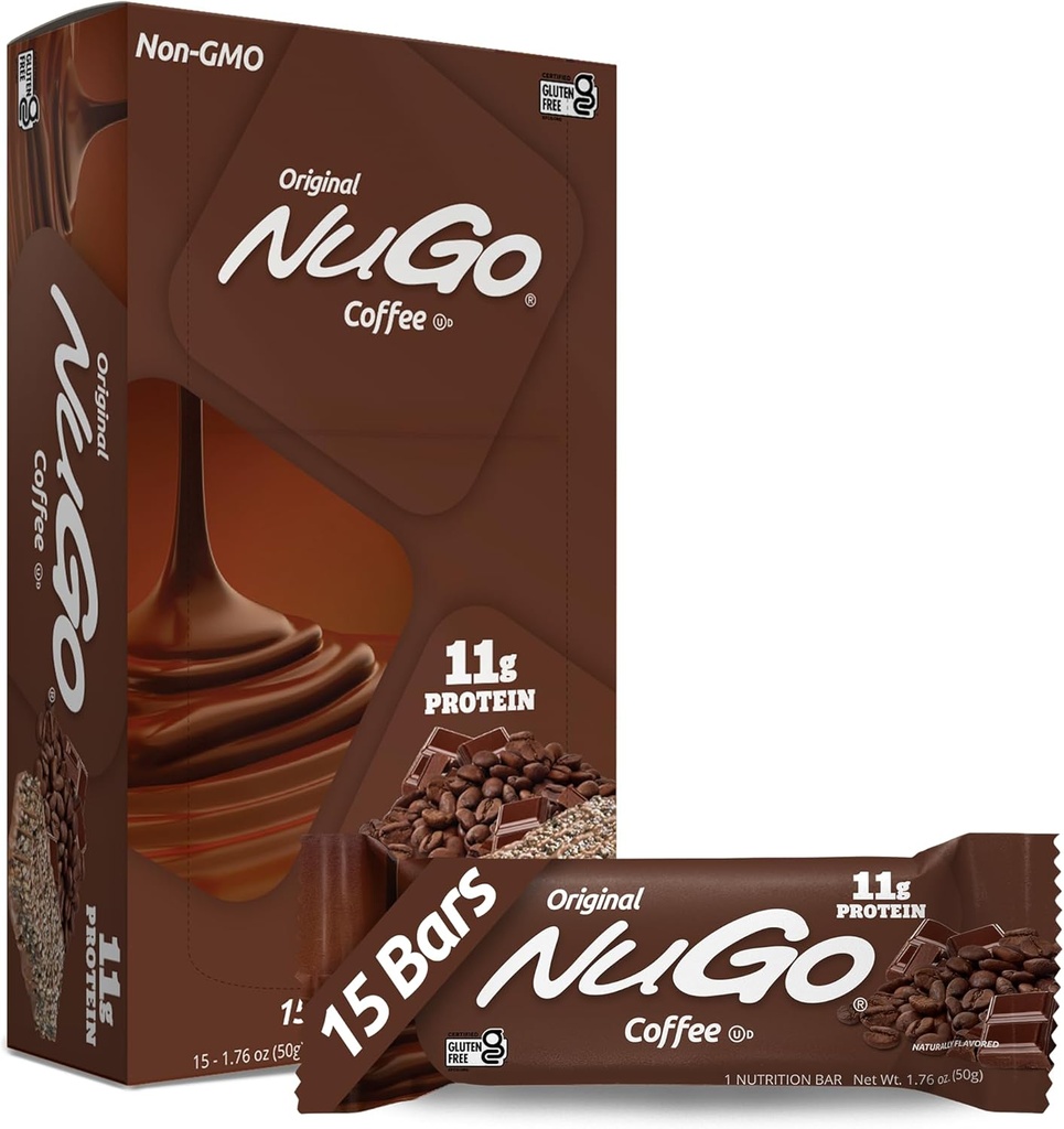 NuGoの蛋白質棒、コーヒー、11g蛋白質、グルテンフリー、15の計算