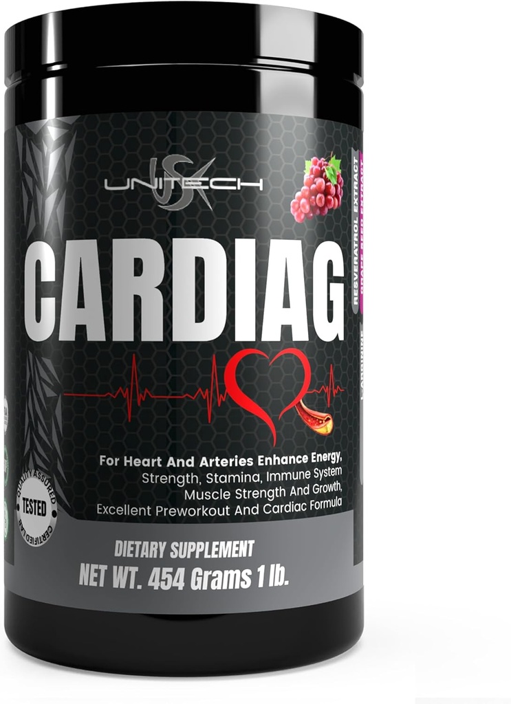 Unitech USK Cardiag Grape Powder | L-Arginine、L-Citrulline、Grape Seed Extract、Resveratrol、Coenzyme Q10の天然サプリメント | ブドウ味、16oz