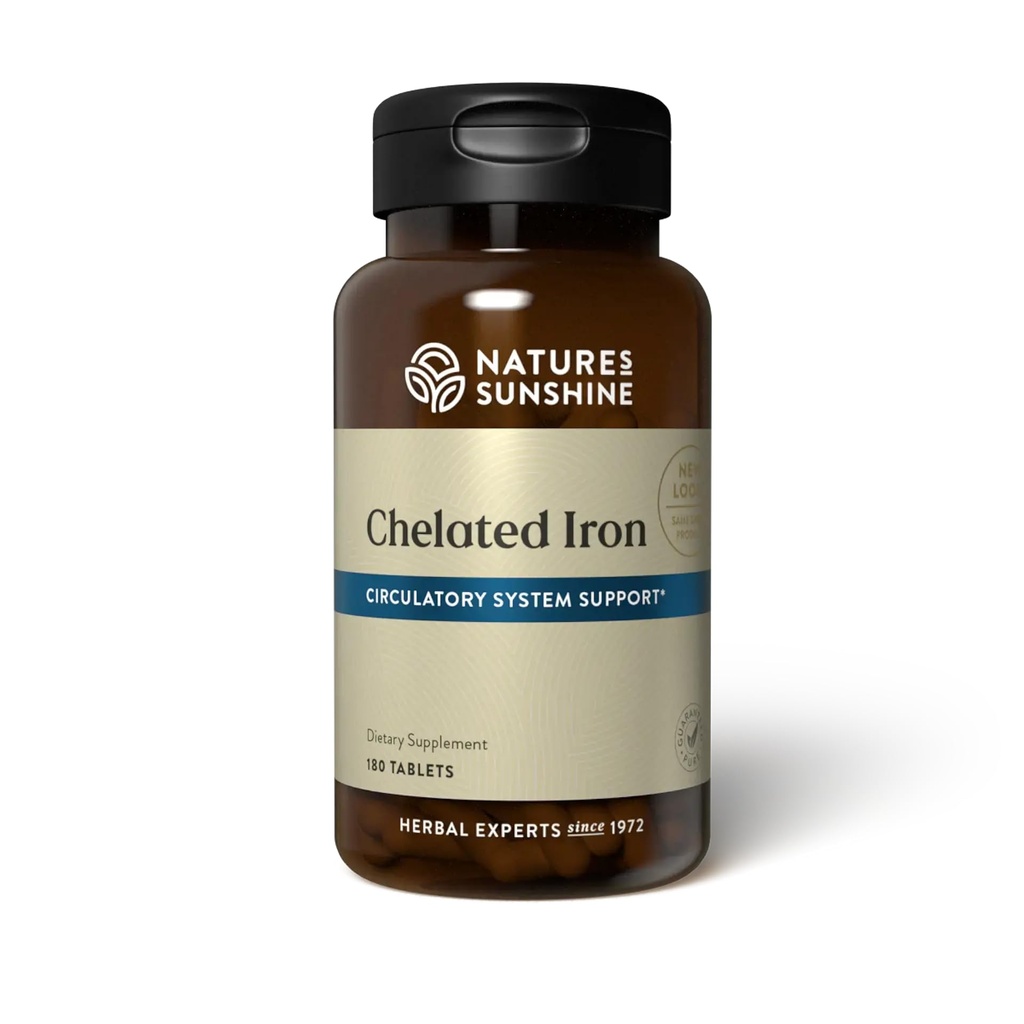 性質のサンシャイン鉄-Chelated 25mg、180のタブレット 循環システム サポートを提供して下さい、ティッシュへの酸素の輸送を助け、そしてタブレットごとの25のmgの鉄を提供します