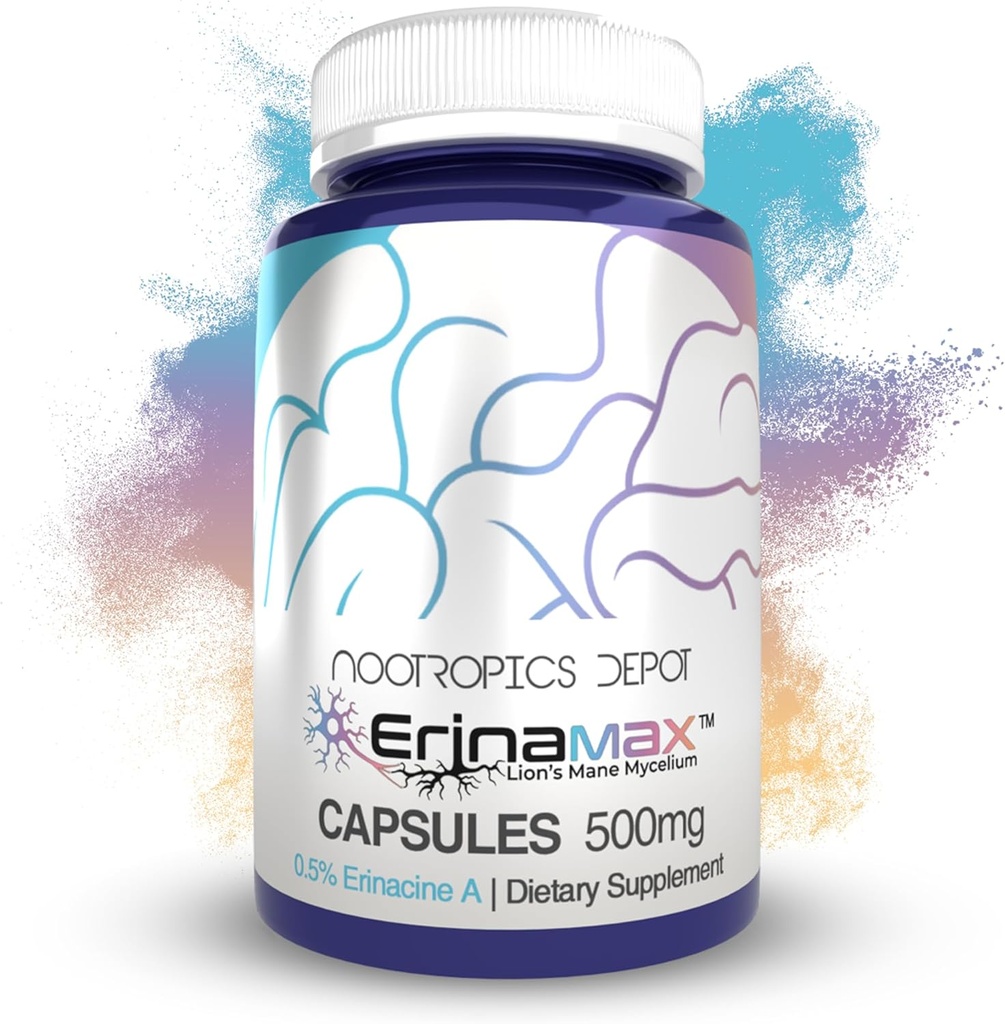 Nootropics Depot Erinamax Lion の Mane 500mg カプセル | 液体文化 Mycelium | 2.5mg Erinacine A | 気分、認知、および神経サポート | 60 カウント