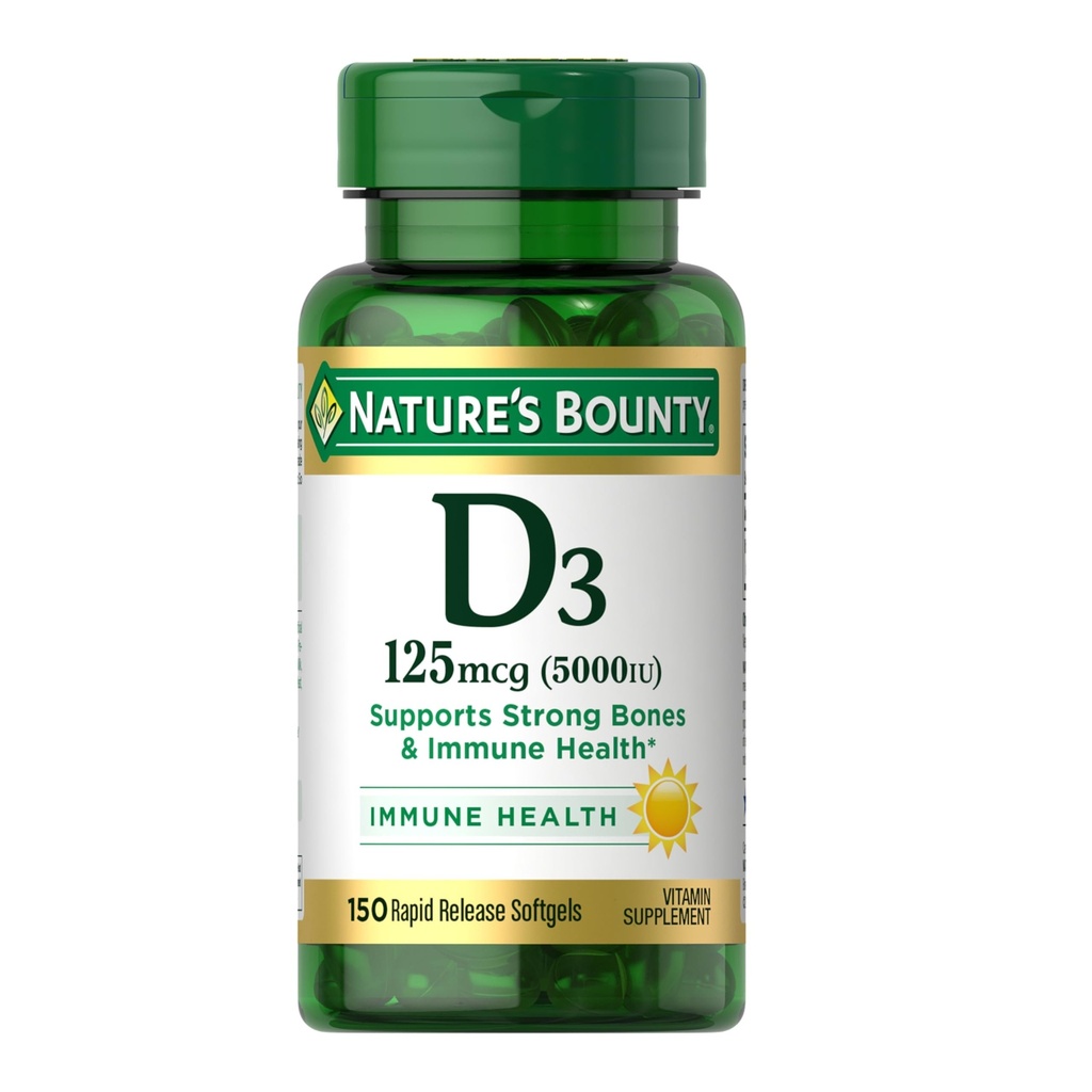 Nature's Bounty Vitamin D3 5000 IU Softgels, 急速なリリース, 免疫サポート, ビタミンDサプリメント, 150 Ct