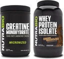 NutraBioクレアチンモノハイドレート、非風味、500gとウィープロテインアイソレート、オランダチョコレート、サプリメントバンドル - 筋肉エネルギー、リーン筋肉の成長、回復、および強度