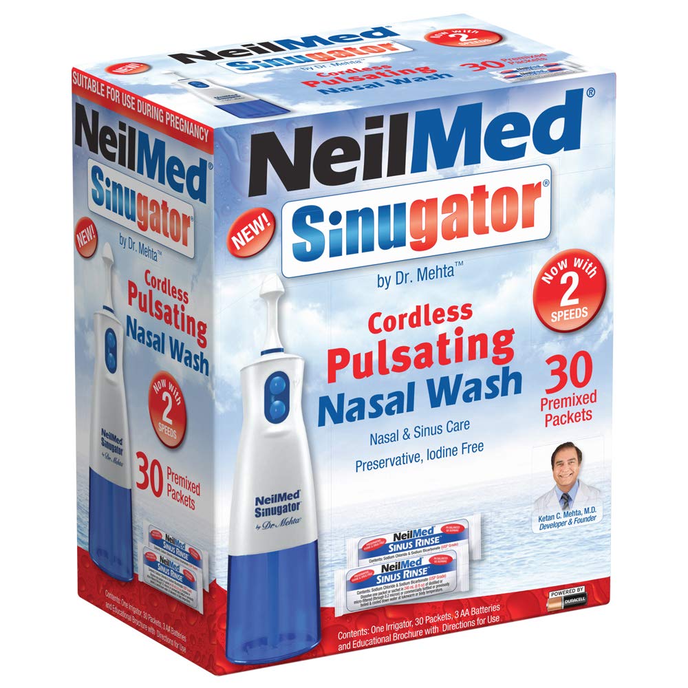 NeilMed Sinugator コードレス パルセート Nasal Wash Kit with One Irrigator, 30 Premixed Packets と 3 AA バッテリー(パッケージ 1)