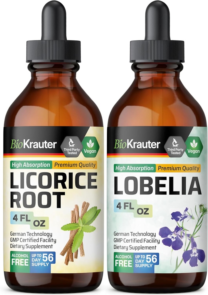 BIO KRAUTER Licorice Root Tincture 4 Fl. Oz. & Lobelia Tincture 4 Fl. Oz.