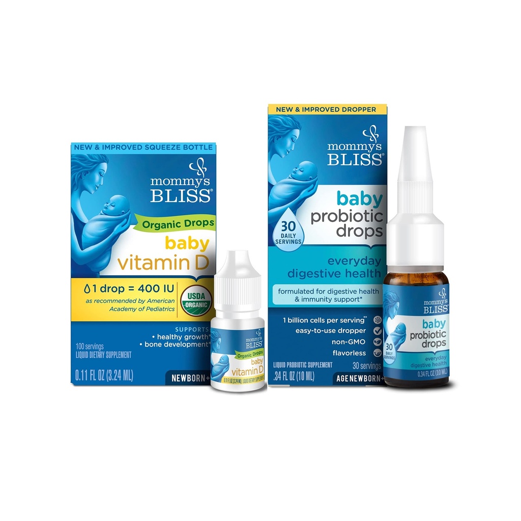 Mommy's Bliss Organic Baby Vitamin D Drops 100サービング(パッケージ1) with Baby Probiotic Drops 毎日30サービング(パッケージ1)