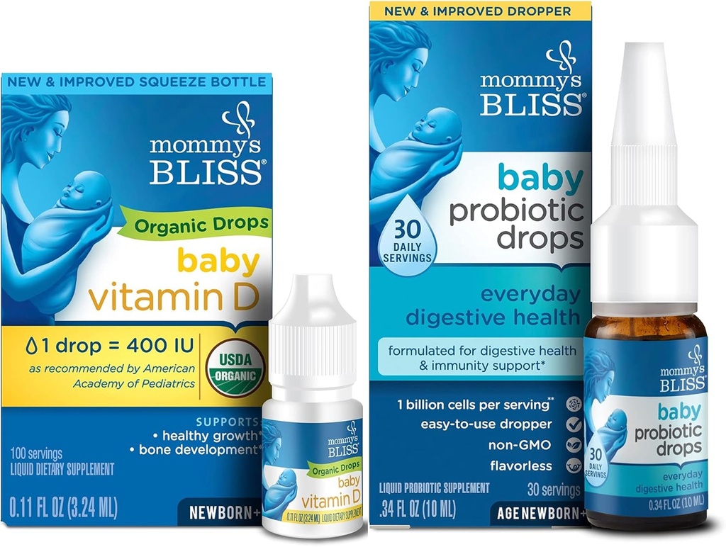 Mommy's Bliss Organic Baby Vitamin D Drops 100サービング(パッケージ1) with Baby Probiotic Drops 毎日30サービング(パッケージ1)