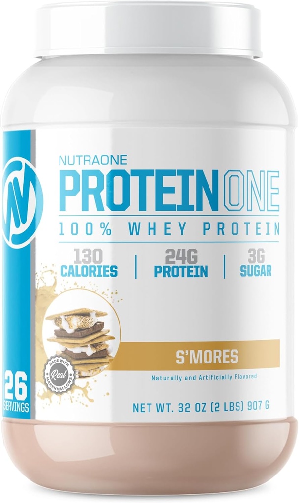 NutraOne ProteinOne Whey Proteinは、男性と女性(S’Mores - 2ポンド)のタンパク質シェイクパウダーで回復と筋肉を構築します。