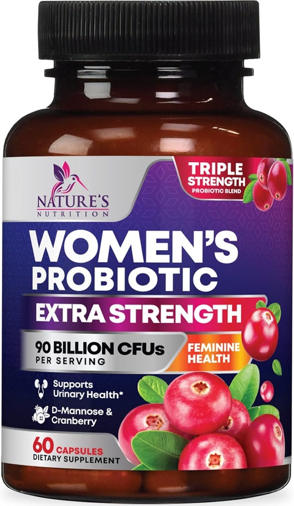 Probiotics for Women Digestive Health Support - 90 Billion CFU Women's Probiotic, 16 Strains, Cranberry, Vaginal Probiotic with Prebiotics, PH, Immune, Urinary, & Feminine Health Support, 60 Capsules