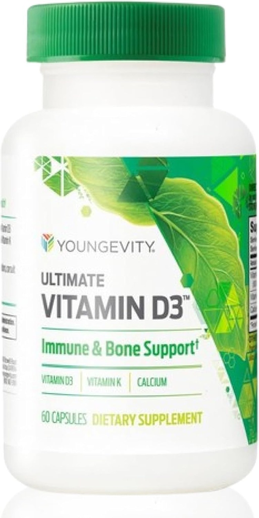 Youngevity Ultimate Vitamin D3 5000 IU with K2 – High-Potency Vitamin D3, Vitamin K2, and Calcium Supplement for Immune Support, Bone Density, and Heart Health – 60 Capsules