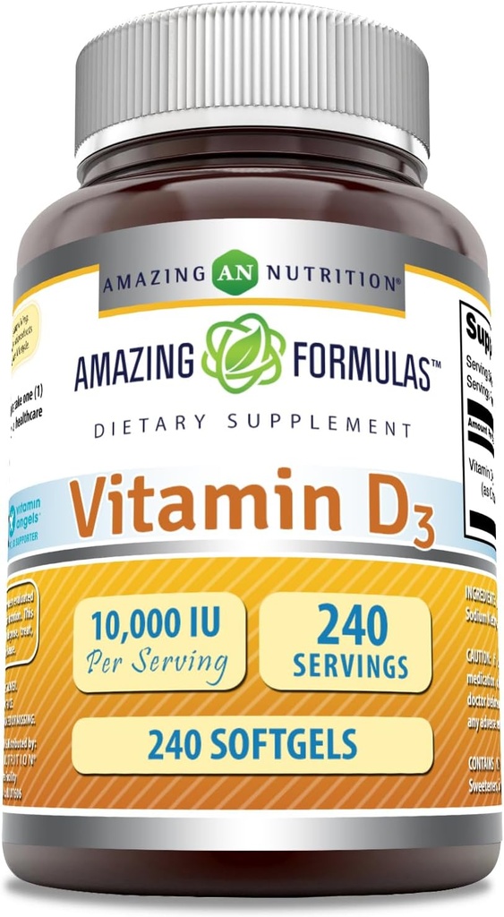 アメイジングフォーミュラビタミンD3(コレステロール)サプリメント | 10,000 IU | 240 Softgels | Non-GMO | グルテンフリー | アメリカ製