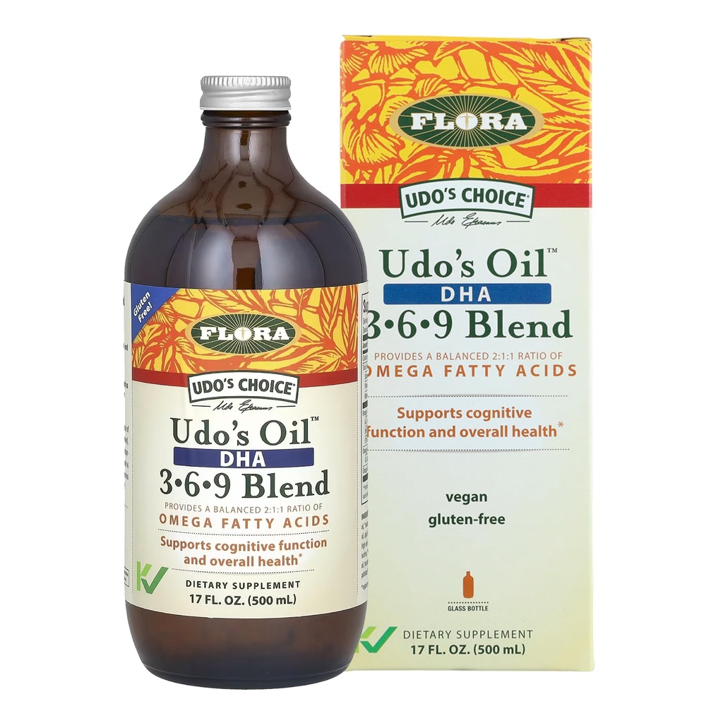 フローラ - UdoのオイルDHA 3-6-9のブレンド - ベジタリアンの目 & 脳の健康の補足 - Omega-3 & Omega-6 - ヒマワリとフラックスシードオイルが含まれています - コーシャ&オーガニック - 冷やしておく - 17 fl. oz.