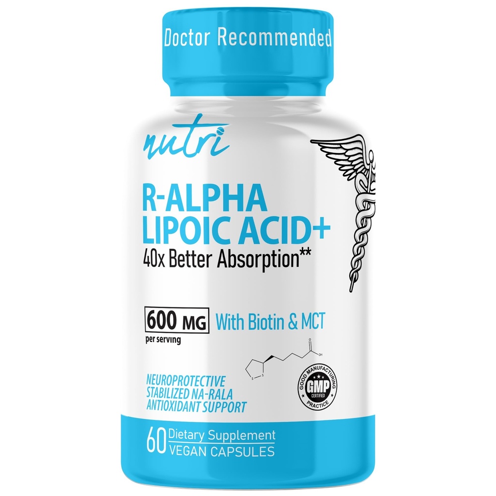 Nutri R アルファ リポ酸 600 mg カプセル - R リポ酸ビチンで安定 - R-ALA のアクティブ フォーム - 600 mg の臨床投与量 - 強力なセルラー エネルギー サポート - 60 ビーガンカプセル - RALA