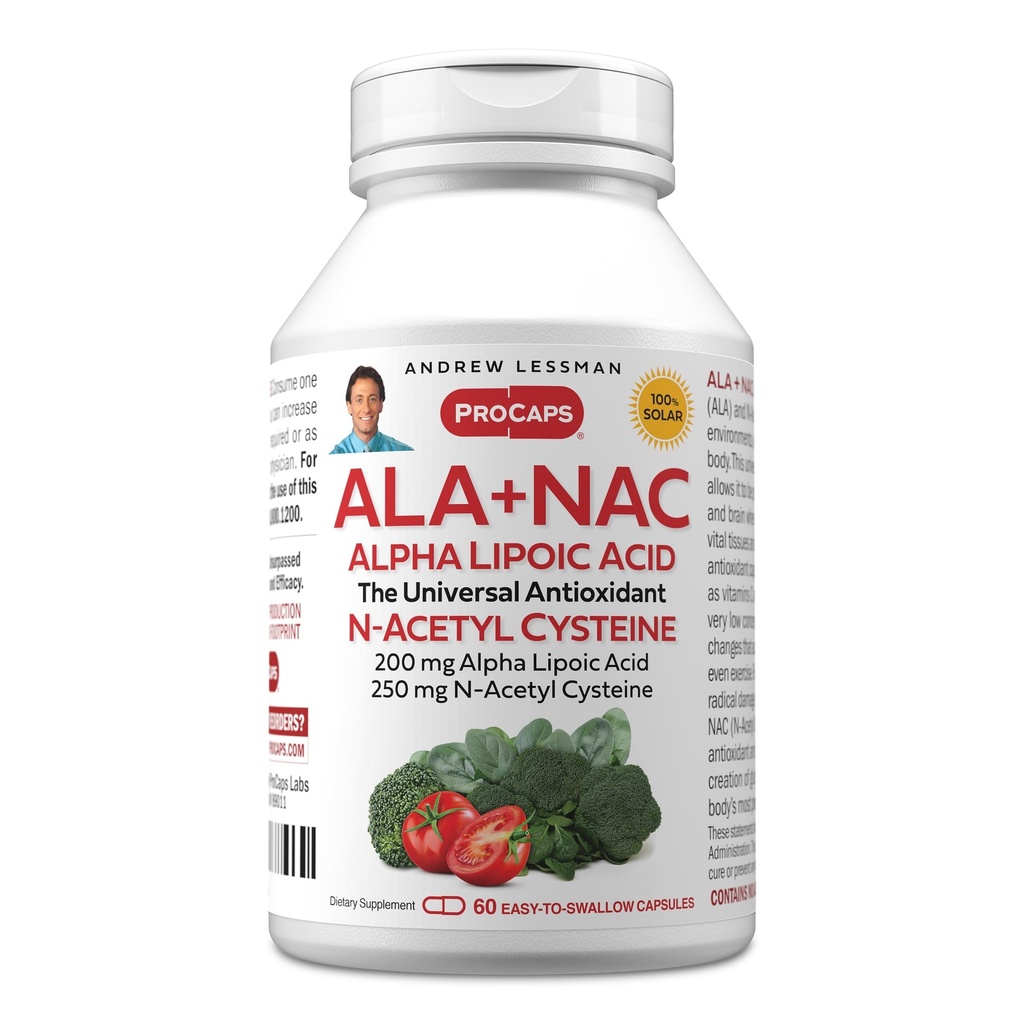 N-アセチル-Cysteine 60カプセルとANDREW LESSMAN ALA + NACアルファリポ酸 - 超高効力、神経系、心臓、脳、肝臓、腎臓、肺、エネルギーのための酸化防止サポート。 添加剤なし