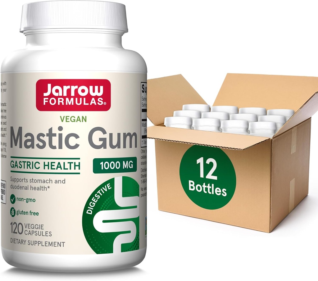 Jarrowフォーミュラマスティックガム1000mg、消化管の健康サポートのための栄養補助食品、120 Veggieカプセル、60日の供給、12のパック