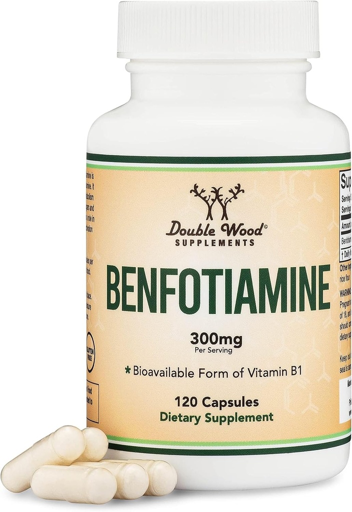 Benfotiamine 300mg サービング (Third Party Tested, 120 Capsules, 150mg per Cap) Non-GMO, Thiamine B1 レベルをブーストする (Third Party Tested, 120 Capsules, 150mg Per Cap) 非 GMO, (Third Party Tested Than Thiamine, Fat Soluble より吸収性) ダブルウッド