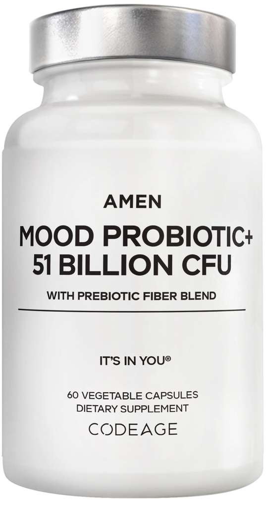 Amen Mood Probiotic Supplement 51億CFU - 有機プレバイオティクスとプロバイオティクス - 酸性プロバイオティクスピル、繊維 - 気分有機アシワガンダ、ブルーベリー - ビーガン&非GMO - 60カプセル
