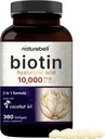 Biotin 10000mcg + Hyaluronic酸25mg   360ココナッツオイルSoftgels、毛皮および釘のための優れたBiotinのビタミン、高度に浄化され、Bioavailableの速い解放