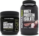 NutraBioクレアチンモノハイドレート、アンフレーバー、150gとウィープロテインアイソレート、チョコレートディップマカロン、サプリメントバンドル - 筋肉エネルギー、リーン筋肉の成長、回復、および強度