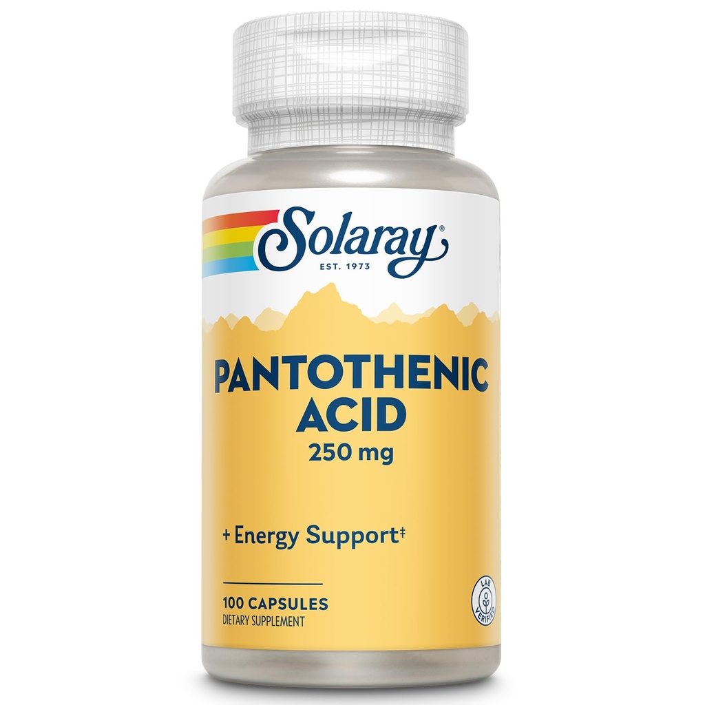 SOLARAY Pantothenic 酸 250mg | ビタミンB5 | エネルギー代謝、毛、皮、釘及び消化器系サポート | 100CT