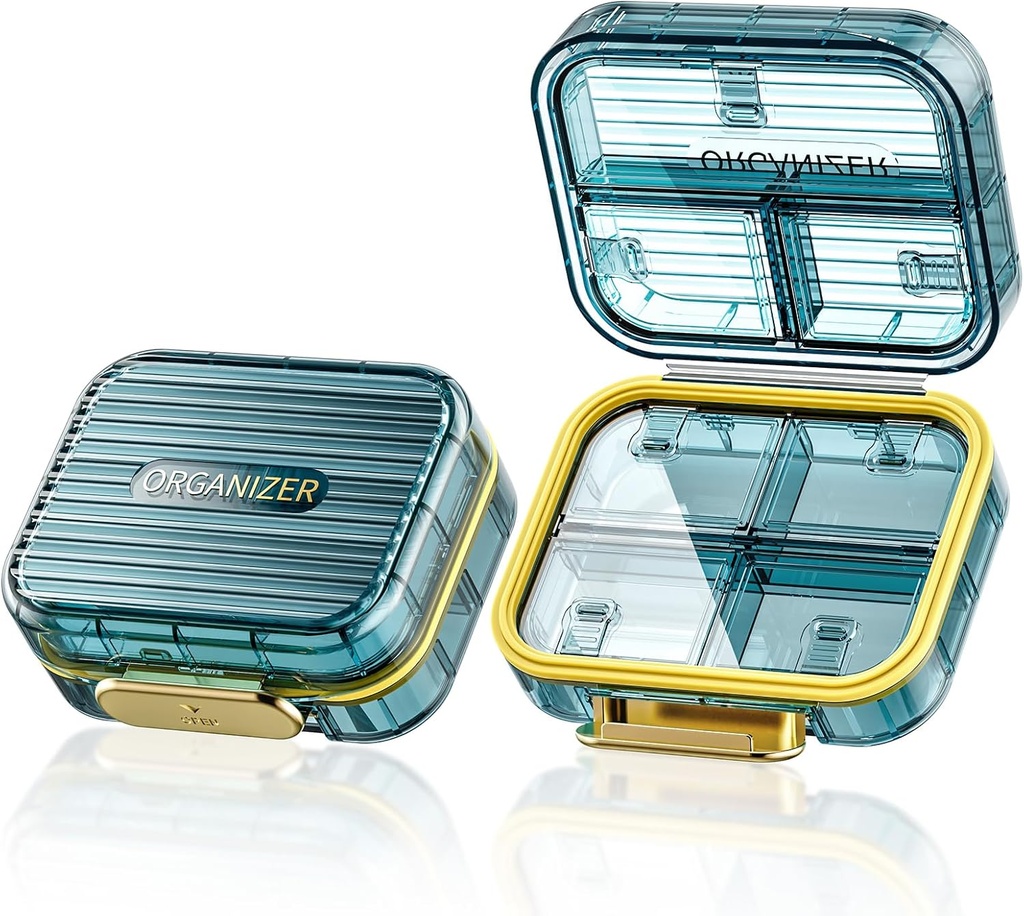 小さい丸薬箱、旅行丸薬の箱、財布のポケットのためのAcedadaの毎日の丸薬の容器、Moistureproof 7 Compartmentsの丸薬のホールダー、補足の魚油、青のための流行の携帯用薬のビタミンのオーガナイザー